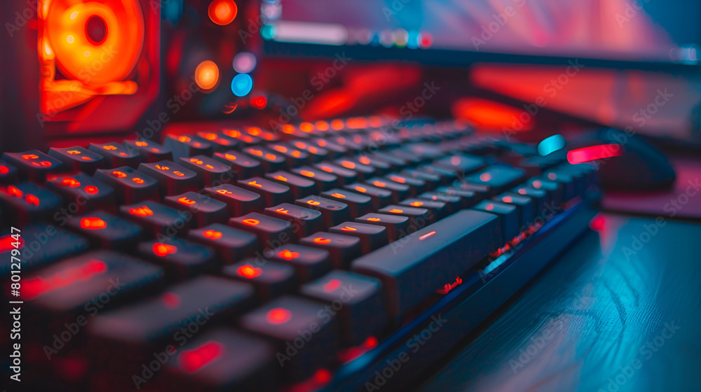 Typing on Mechanical Computer Keyboard,Close of computer keyboard with colorful lights. Selective focus,Black keyboard with red backlight, blurry close up, focus on enter key,Typing on a keyboard
Typing on Mechanical Computer Keyboard,Close of computer keyboard with colorful lights. Selective focus,Black keyboard with red backlight, blurry close up, focus on enter key,Typing on a keyboard