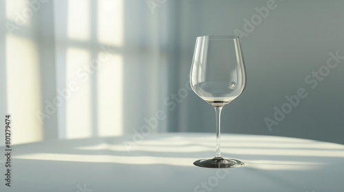 Single elegant wine glass on a pristine dining table, Minimalism