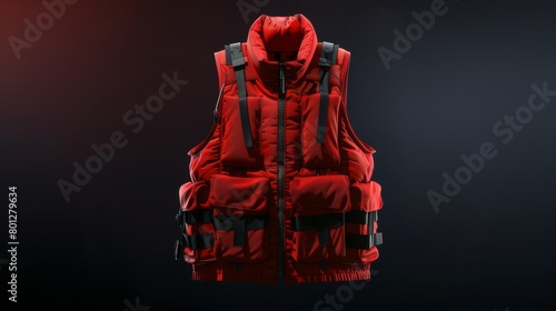 A flying red tactical vest with black background