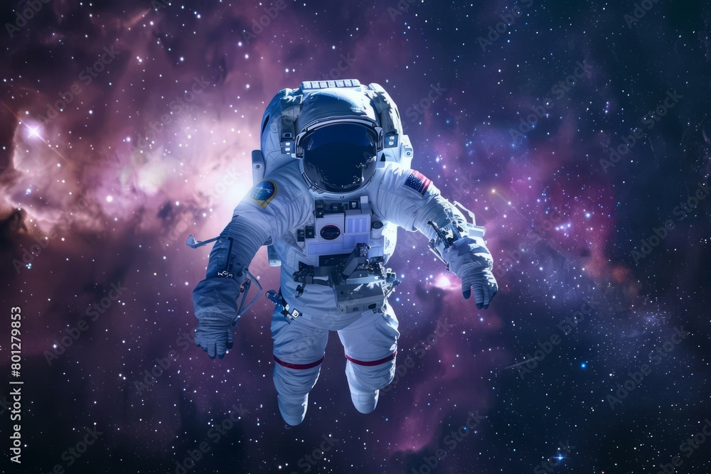 Astronaut in spacesuit floating in the vastness of space Astronaut in spacesuit floating in the vastness of space