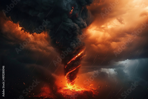 Generative ai on theme of scary huge hurricane fire tornado, apocalyptic dramatic background