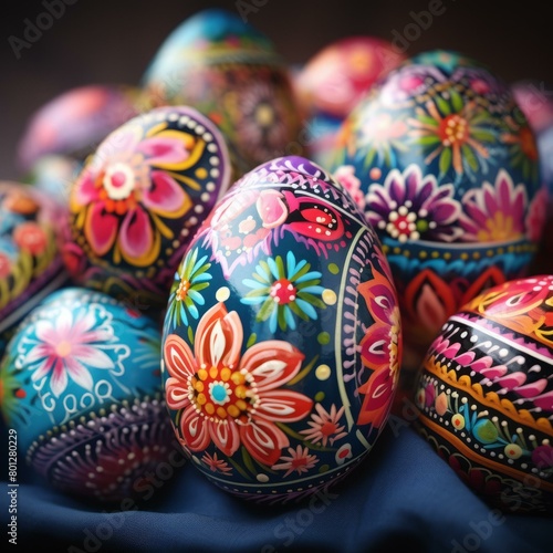 A beautiful collection of Easter eggs with intricate floral patterns