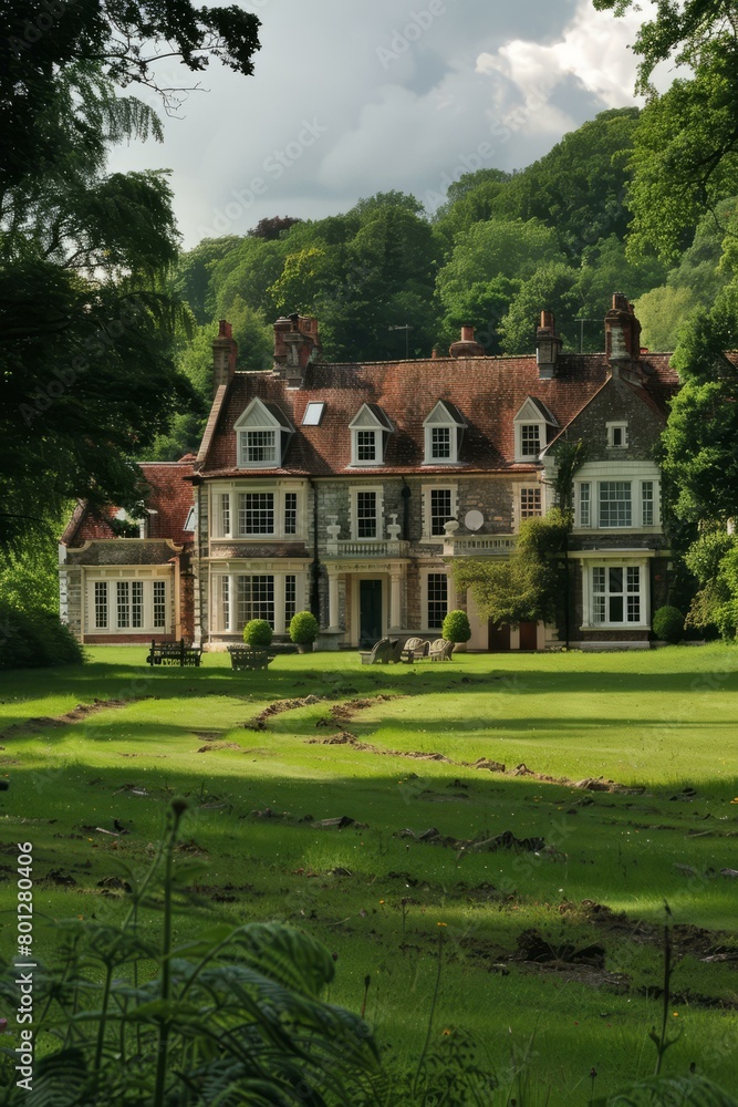 Large English country house with trees