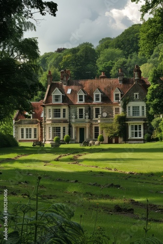 Large English country house with trees