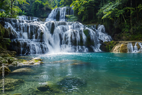 Generative ai on theme of beautiful majestic waterfall in natural nature  national park attraction