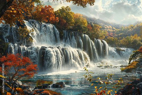 Generative ai on theme of beautiful majestic waterfall in natural nature  national park attraction