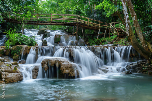 Generative ai on theme of beautiful majestic waterfall in natural nature, national park attraction