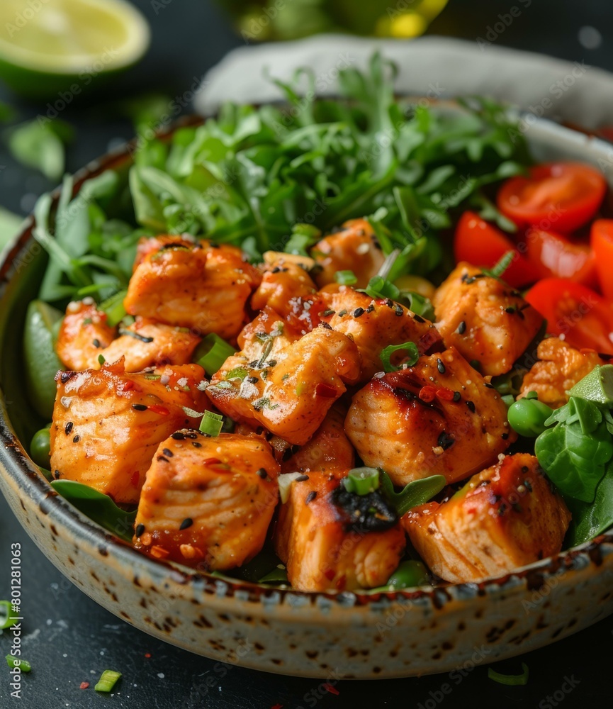 Salmon with vegetables and salad Salmon with vegetables and salad