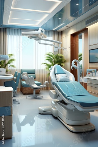 Dentist office interior design with blue and white colors photo
