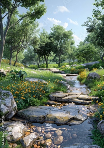 Wallpaper Mural Small river flowing through a lush green forest Torontodigital.ca