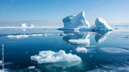 Breathtaking Frozen Arctic Ocean Landscape with Floating Icebergs and Clear Blue Waters