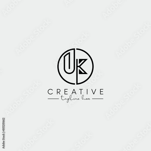 Abstract Minimal Letter UK KU Initial Based Stylish Line Logo Design Vector.