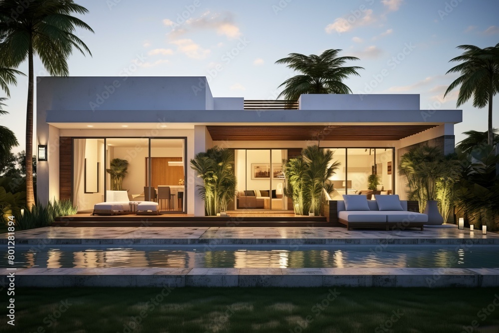 A modern house with a pool and a terrace