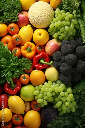Colorful variety of fresh organic vegetables and fruits