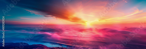 A beautiful sunset over the ocean with a pink and purple sky © smth.design