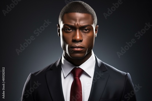 A young African-American businessman wearing a suit and tie