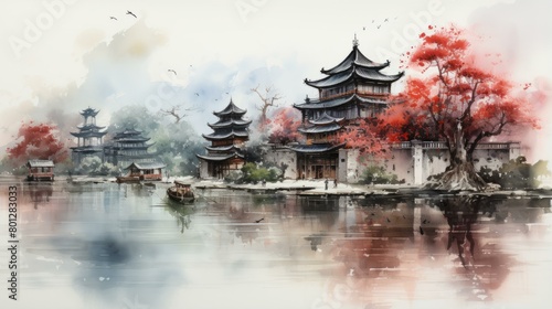 chinese ancient architecture landscape painting
