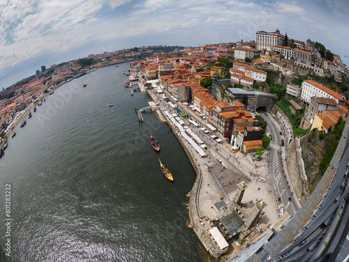 porto portugal view from bridge on the Douro River cityscape photo
