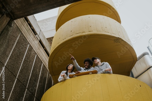 Diverse skaters at yellow stairs