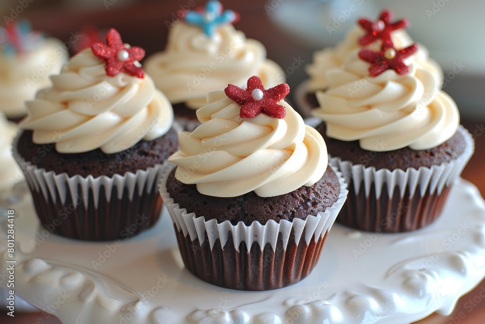 Patriotic 4th of july cupcakes and desserts in red, white, and blue for national day celebrations