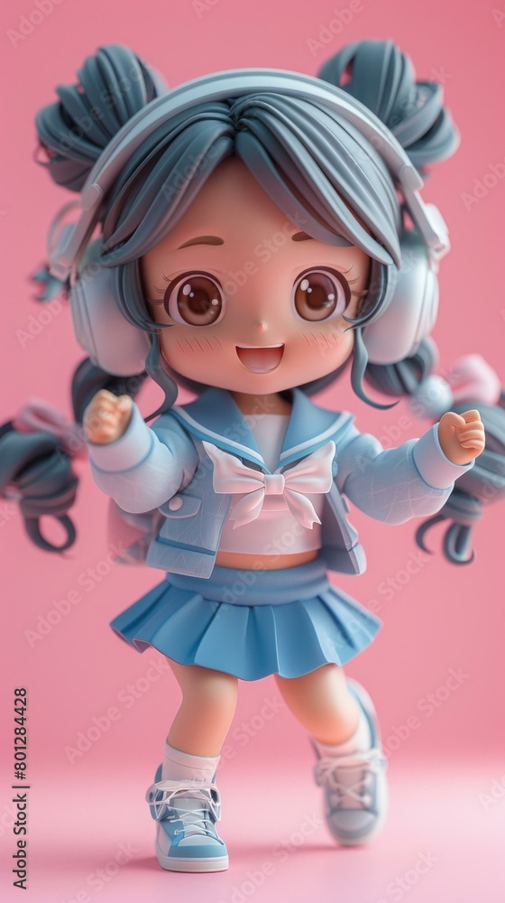 3D rendering of a chibi girl wearing a sailor fuku 3D rendering of a chibi girl wearing a sailor fuku