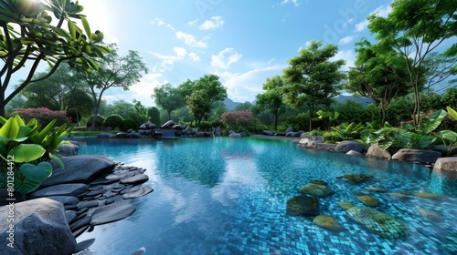 Tropical Island Paradise with Amazing Blue Lagoon and Lush Greenery