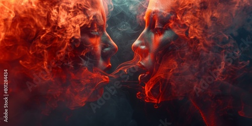 Two Black Women Face to Face with Red Smoke photo