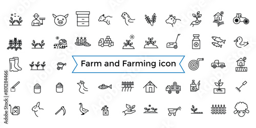 Farm and Farming, Agriculture line web icon set. Contains related to Greenhouse, Haystack, Harvest and more. Outline icons collection. Icon collection. Editable vector icon and illustration..