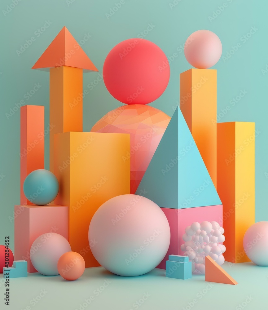3D rendering of colorful geometric shapes 3D rendering of colorful geometric shapes