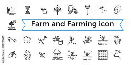 Farm and Farming, Agriculture line web icon set. Contains related to Greenhouse, Haystack, Harvest and more. Outline icons collection. Icon collection. Editable vector icon and illustration..