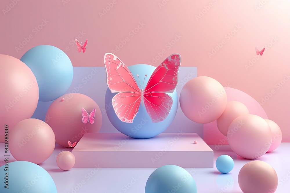 Fototapeta premium Colorful Butterfly with Pastel Elements