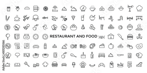 Restaurant cafe menu  food and drink line web icon set. Outline icons pack. Icon collection. Editable vector icon and illustration.