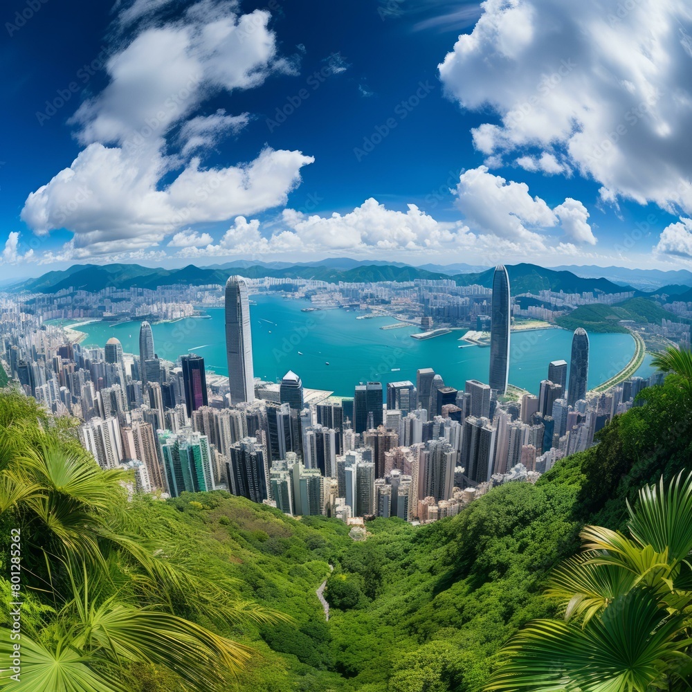 Obraz premium Hong Kong Island and Victoria Harbour from the Peak