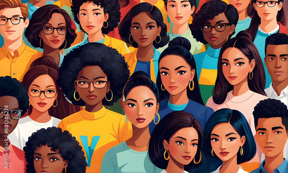 large multiethnic group together, diversity and multiculturalism concept, vector illustration design. Generative AI large multiethnic group together, diversity and multiculturalism concept, vector illustration design. Generative AI