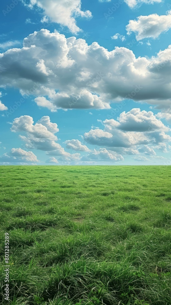 Obraz premium Green Grass Field Under Blue Sky With White Clouds
