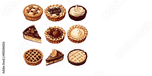 Assorted Pies on White Background