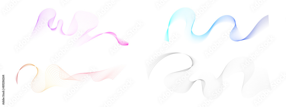 Set of wavy futuristic lines with gradient. Vector elements for technology backgrounds, wallpapers, website designs. Collection of isolated modern designs. Set of wavy futuristic lines with gradient. Vector elements for technology backgrounds, wallpapers, website designs. Collection of isolated modern designs.