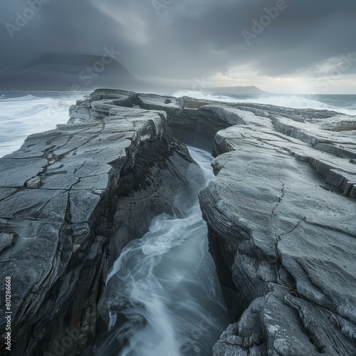 Dramatic seascape with a rock arch and a raging sea