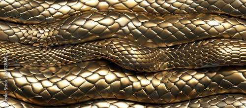 Golden metal snakes abstract background seamless pattern texture. 3D render illustration style. Background for wallpaper, tapestry, cloth, fabric printing, web.