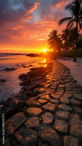 Rocky beach sunset photo
