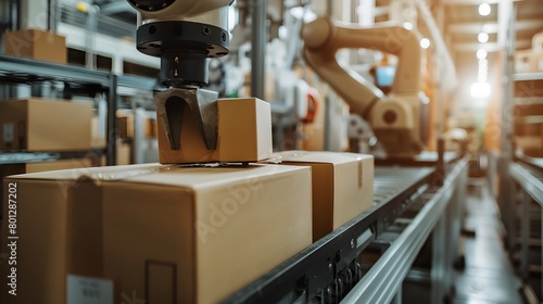 Robotic Arm Carefully Placing Delicate Items Into Shipping Box with Precision Automation
