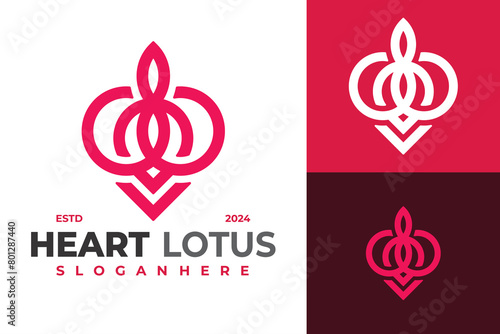 Heart Lotus Love logo design vector symbol icon illustration