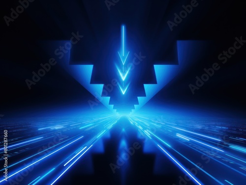 Blue glowing arrows abstract background pointing upwards  representing growth progress technology digital marketing digital artwork with copyspace