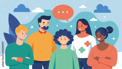 An illustration of individuals in a peer support group with the text SelfCare and Coping Support Group..