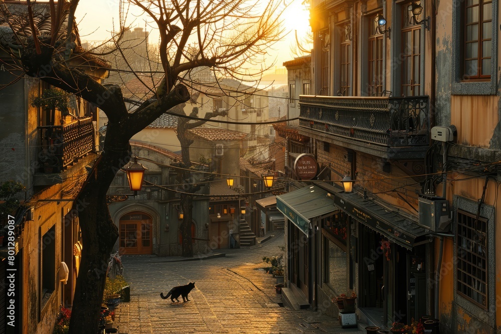 Fototapeta premium Cat walking down the street professional photography