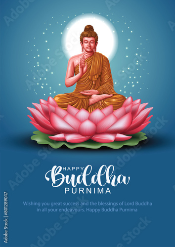Happy Vesak Day, Buddha Purnima wishes greetings with buddha and lotus illustration. Can be used for poster, banner, logo, background, greetings, print design. abstract vector illustration design.