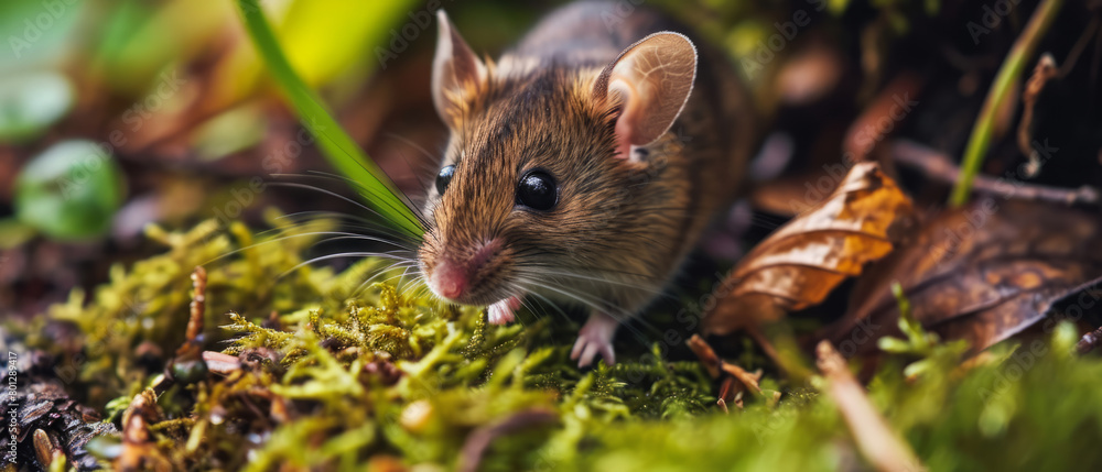 A small brown mouse is eating grass in a field A small brown mouse is eating grass in a field