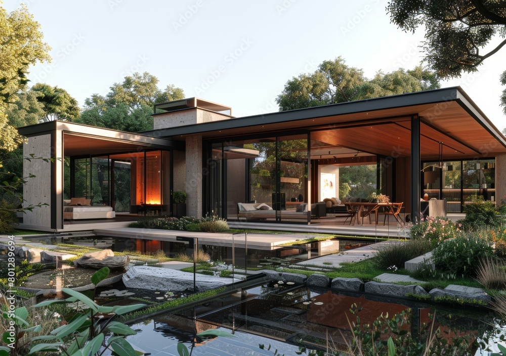 Modern House Exterior With Pool And Garden
