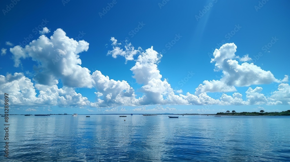 Blue sky and white clouds over the sea