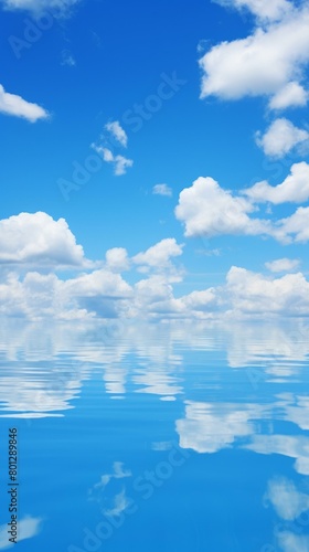 Blue sky and white clouds reflecting on the water surface